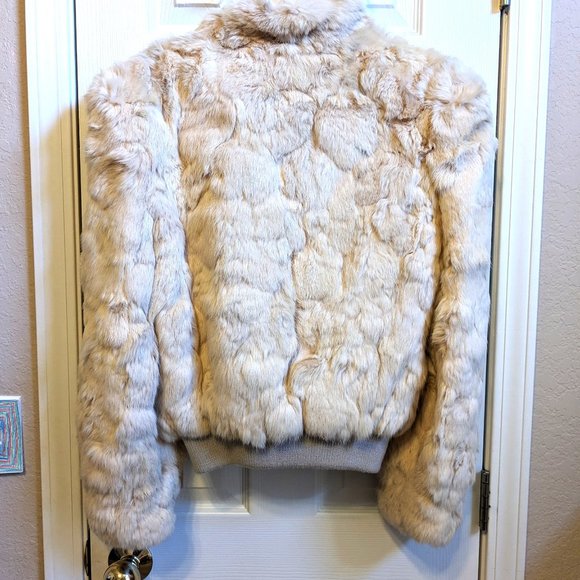 Women's Rabbit Fur Bomber Style Jacket Satin Lining Size Med - Picture 2 of 10